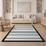 Black White Horizontal Line Geometric Area Rug