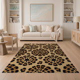 Tan Leopard Floral Mandala Area Rug