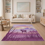 Purple Deer Sunset Silhouette Area Rug