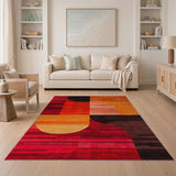 Bold Abstract Geometric Area Rug in Red Orange