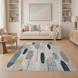 Blue Teal Oval Abstract Geometric Area Rug
