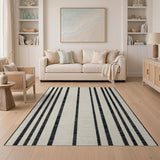 Modern Black Vertical Stripe Ivory Rug