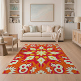 Vibrant Orange Geometric Floral Area Rug