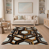 Modern Hexagon Brown Tan Geometric Area Rug