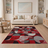 Red Bold Red Geometric Circles Area Rug