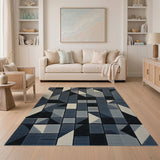 Bold Geometric Navy Blue Area Rug