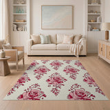 Blush Pink Roses Floral Vintage Rug