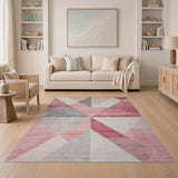 Modern Pink Grey Geometric Triangle Area Rug