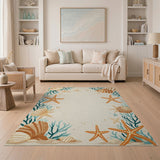Beige and Neutral Coastal Seashell Starfish Area Rug