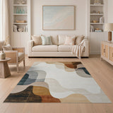 Abstract Organic Wave Beige Area Rug