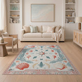 Teal Seashell Starfish Coastal Area Rug