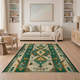 Teal Green Southwestern Diamond Pattern Rug