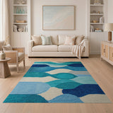 Teal Blue Wavy Abstract Area Rug