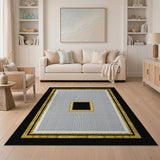Gold-Framed Geometric Grid Area Rug