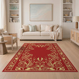Regal Red Gold Floral Border Area Rug
