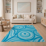 Swirling Blue Circles Geometric Area Rug