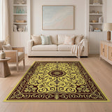 Gold and Silver Ornate Gold Medallion Persian Area Rug