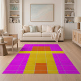 Purple Framed Orange Yellow Geometric Textured Rug