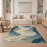 Blue and Teal Fluid Blue Waves Abstract Area Rug
