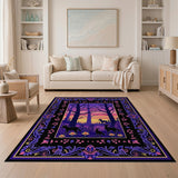Purple Twilight Forest Silhouette Rug with Deer Fox