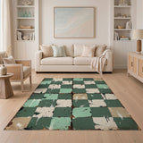 Distressed Teal Checkered Vintage Area Rug