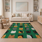 Playful Cartoon Cat Faces Green Area Rug