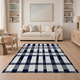 Navy and White Plaid Check Area Rug