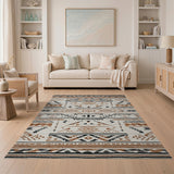 Southwestern Geometric Tribal Area Rug in Beige Brown