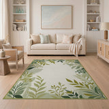 Lush Green Foliage Border Area Rug