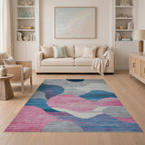 Abstract Wavy Cloud Area Rug in Blues Pink Grey