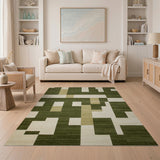 Olive Green Geometric Block Area Rug