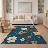 ODIKA Washable Floral Area Rug - Non-Slip Low Pile Teal & Orange Artistic Carpet