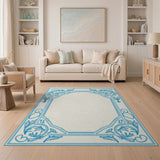 Elegant Blue Ornate Floral Border Area Rug