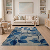 Blue Geometric Leaf Area Rug