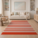 Geometric Modern Bold Red and White Striped Area Rug