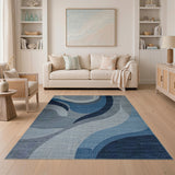 Blue Abstract Wave Geometric Area Rug