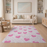 Whimsical Pink Hearts Doodle Area Rug