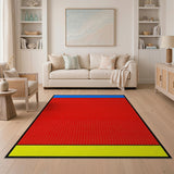 Bold Red Halftone Area Rug with Blue Yellow Borders