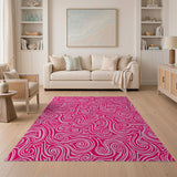 Pink Vibrant Pink Wavy Abstract Area Rug