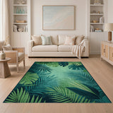 Vintage Teal Monstera Leaf Area Rug