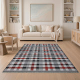Red Grey Plaid Check Area Rug