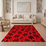Bold Red Black Cherry Blossom Silhouette Rug