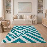 Bold Teal Geometric Triangle Area Rug