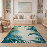 Palm Teal Palm Frond Coastal Area Rug