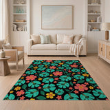Vibrant Teal Pink Yellow Floral Area Rug