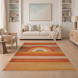Orange Rainbow Arch Striped Area Rug