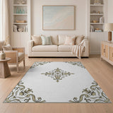 Gold and Silver Elegant Gold Ornate Floral Border Area Rug