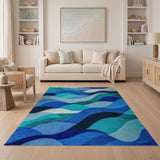 Layered Blue Wave Abstract Area Rug