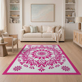 Pink Vibrant Pink Floral Mandala Area Rug