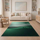 Misty Green Mountains Abstract Area Rug